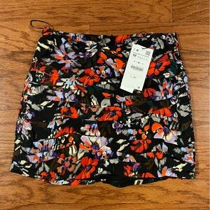 Zara Multicolor Ruched Floral Mini Skirt